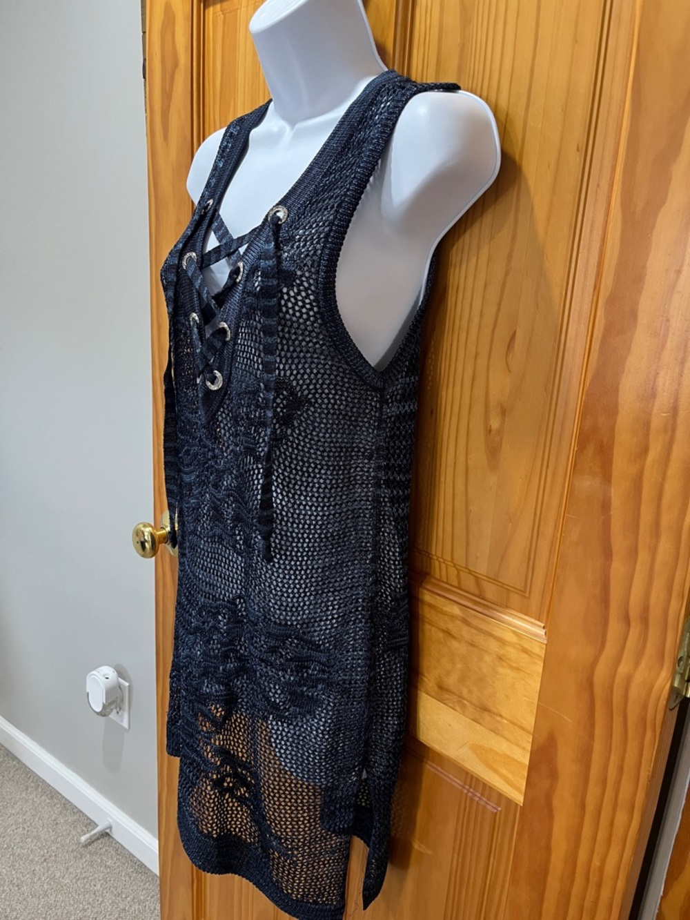 INC International Concepts Blue Crochet Lace-Up Beach Cover-Up/Top - Picture 4 of 10